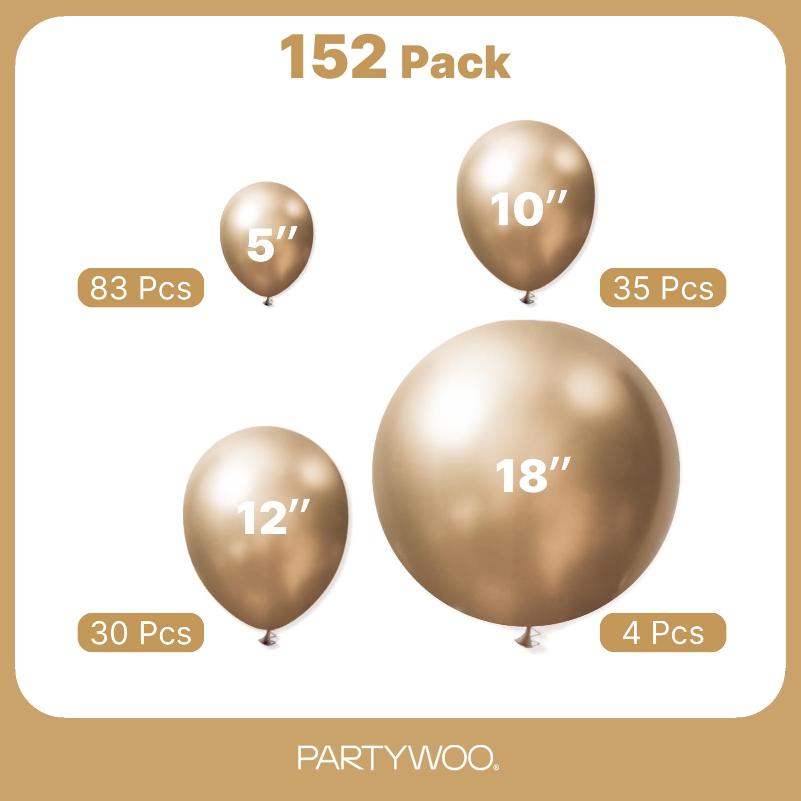 PartyWoo Metallic Gold Balloons 152pcs – Arch Kit for Weddings & Parties