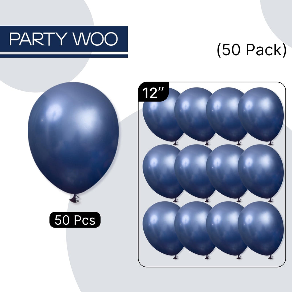 PartyWoo Metallic Navy Blue Balloons 50pc, 12in Chrome Blue for Celebrations