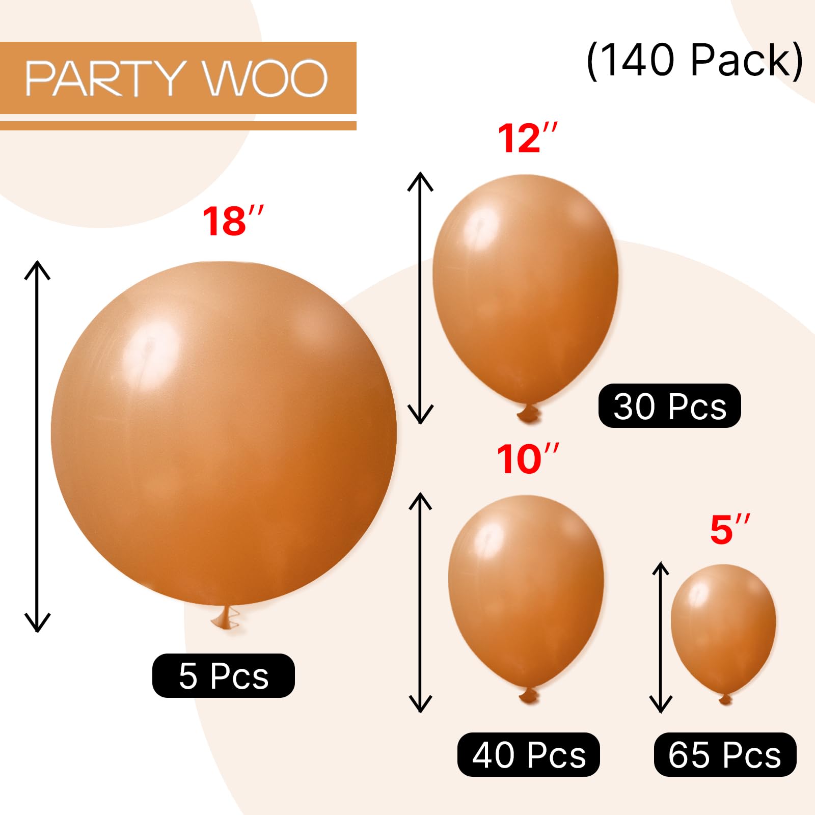 PartyWoo Tan Balloons 140 Pcs Boho Neutral Latex Arch Kit – 18/12/10/5 Inch for Birthday, Safari & Baby Shower