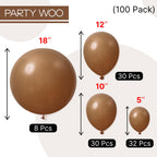 PartyWoo Brown Balloons Kit – 100 Pcs (18/12/10/5 In) for Wedding & Baby Shower