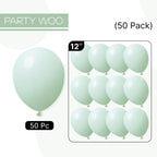 PartyWoo Mint Green Balloons – 50 Pack, 12” Latex Balloons for Parties