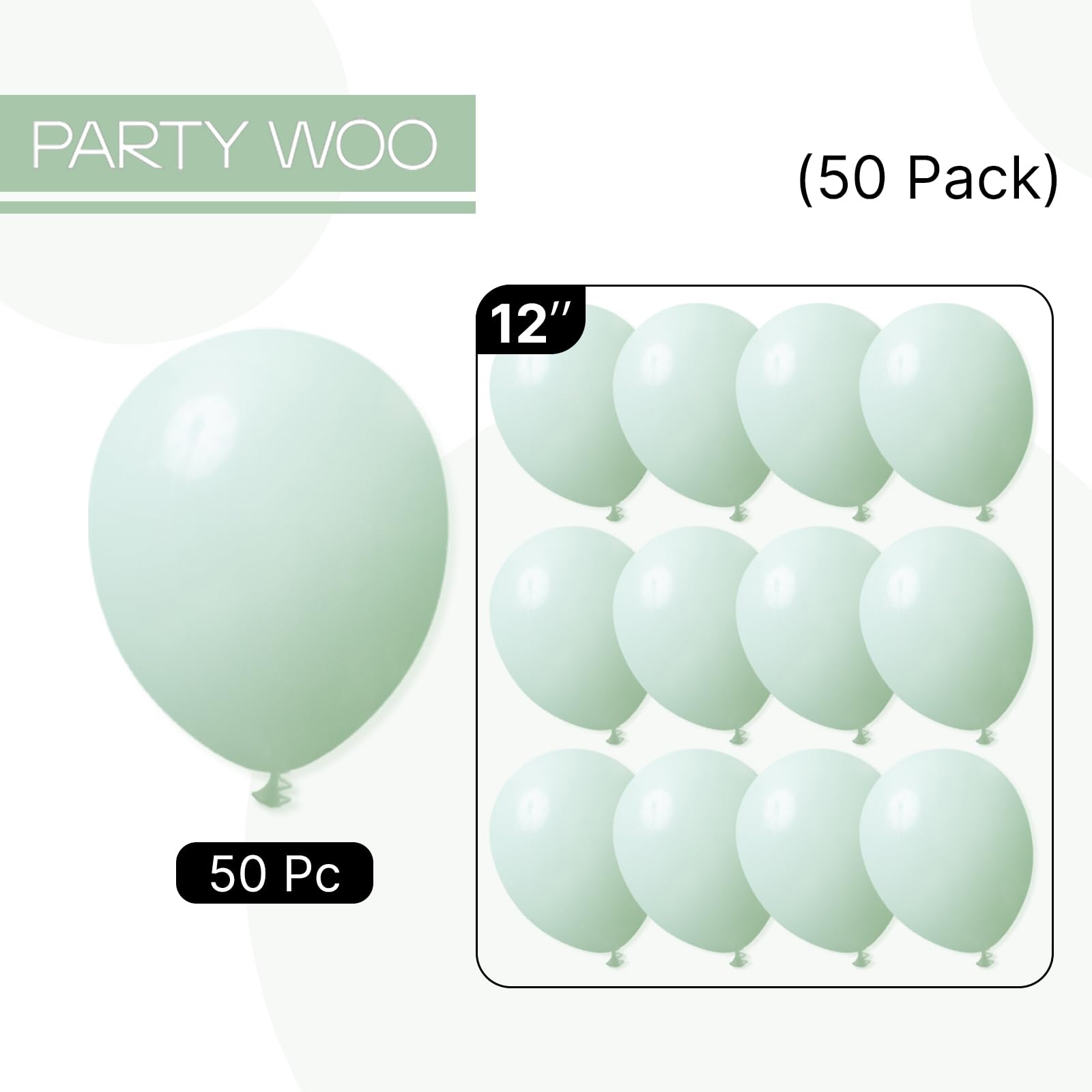 PartyWoo Mint Green Balloons – 50 Pack, 12” Latex Balloons for Parties