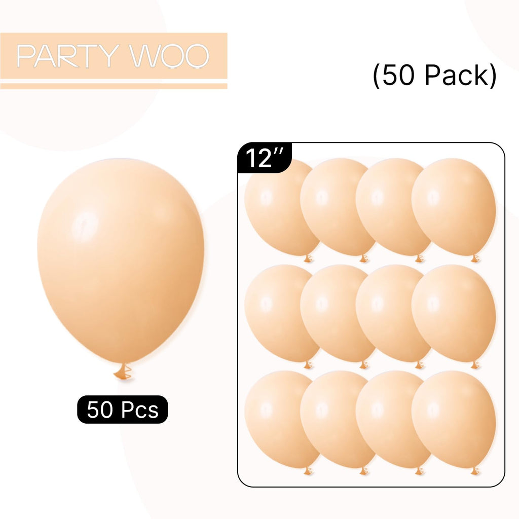 PartyWoo Nude Balloons 50 Pcs – 12 Inch Apricot Beige Latex for Neutral Wedding Baby Shower and Party Decor