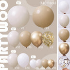 PartyWoo Neutral Balloon Arch Kit – 140pc Boho Ivory, White, Sand, Gold Confetti Balloons for Weddings & Parties
