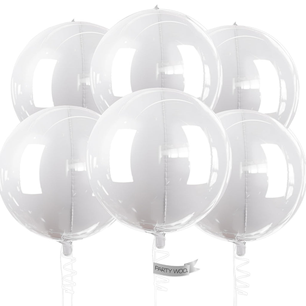 PartyWoo White 22in 4D Mirror Ball Foil Balloons – 6pcs for Weddings, Birthdays & Baby Showers