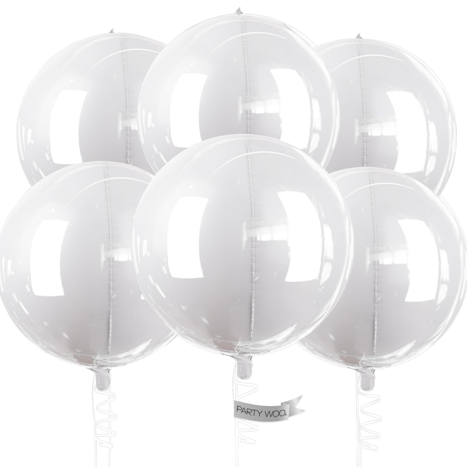 PartyWoo White 22in 4D Mirror Ball Foil Balloons – 6pcs for Weddings, Birthdays & Baby Showers