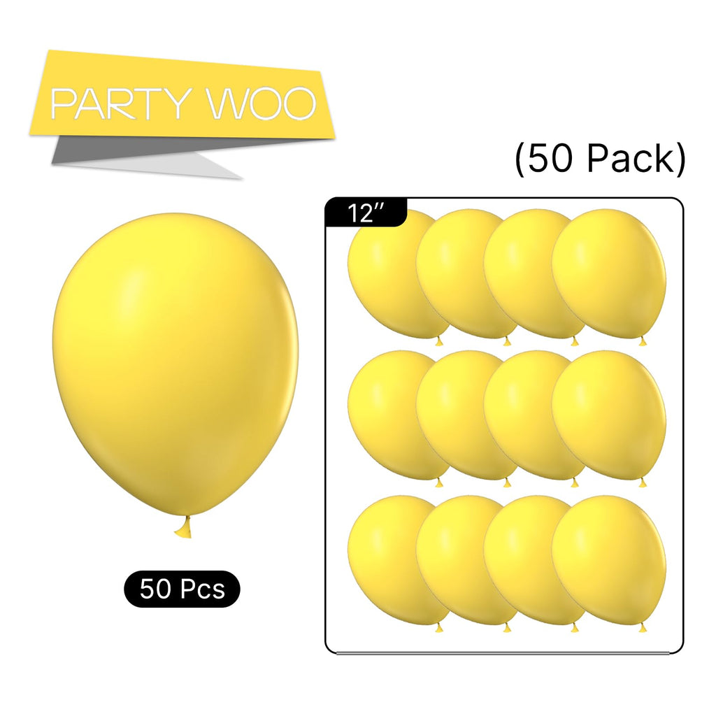 PartyWoo Yellow Balloons - 50pcs, 12in Latex Balloons for Birthday, Baby Shower & Party Decor