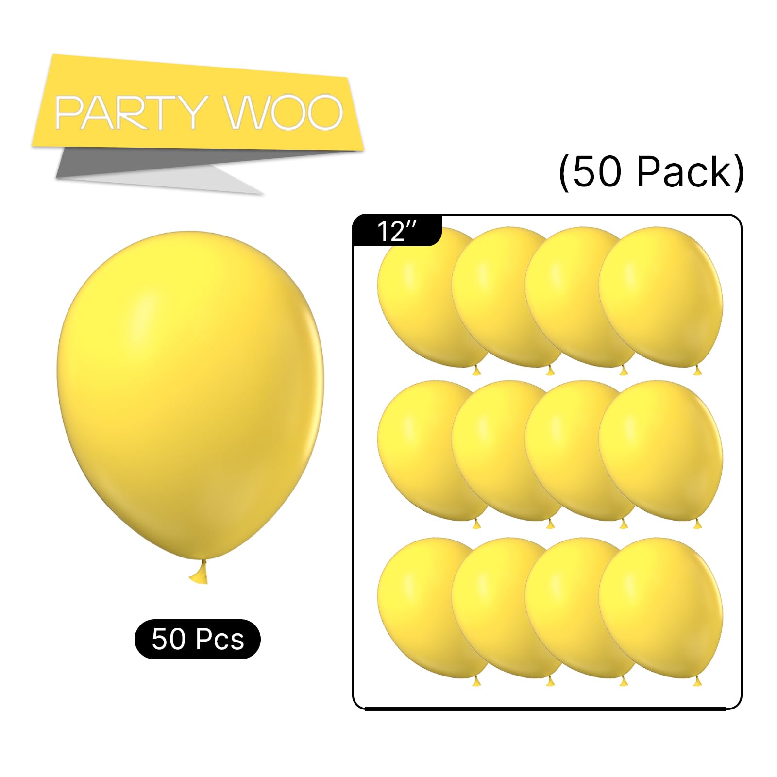 PartyWoo Yellow Balloons - 50pcs, 12in Latex Balloons for Birthday, Baby Shower & Party Decor