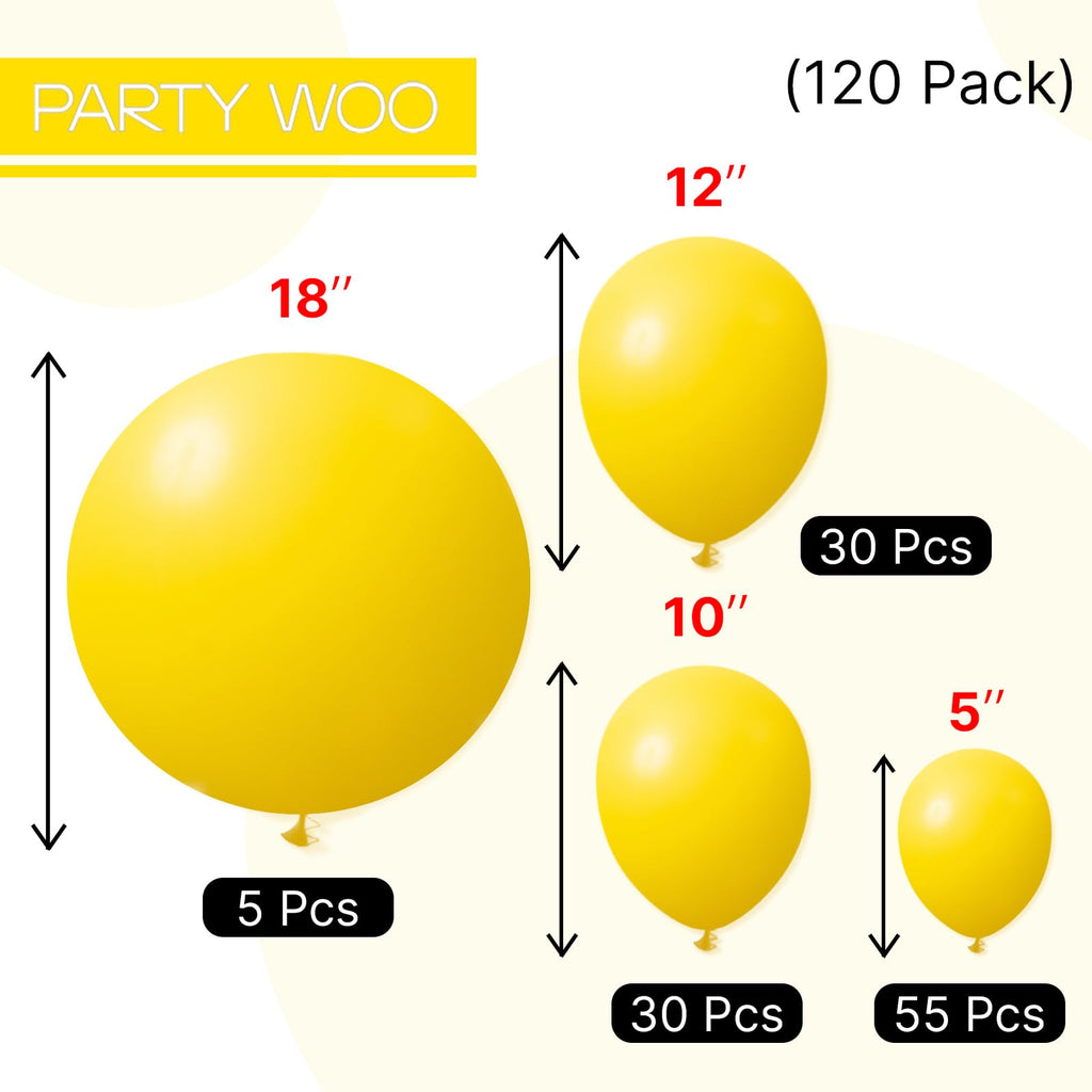 PartyWoo Yellow Balloons 120pcs | Matte Latex Balloon Arch Kit for Celebrations