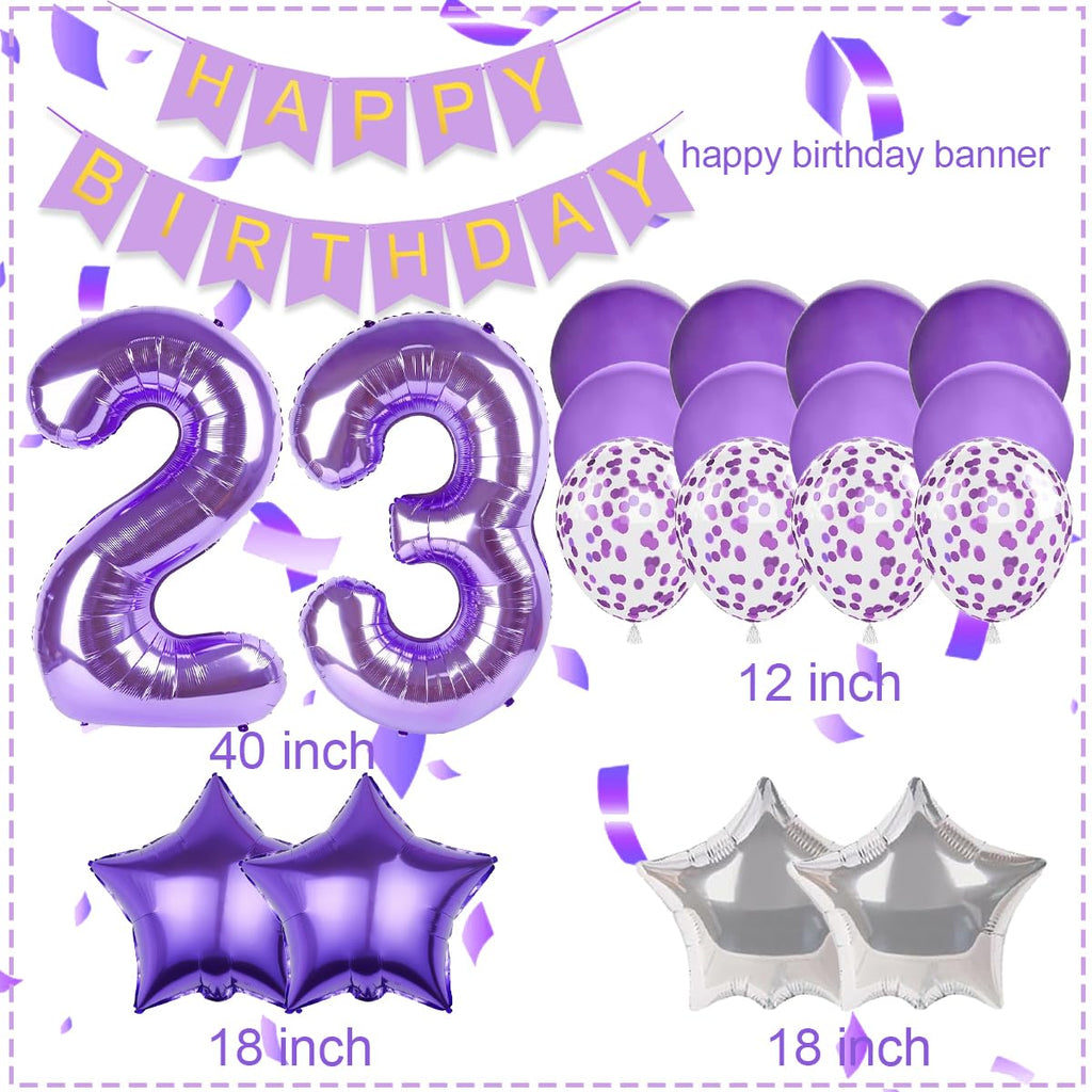 Pasiihol Happy 23 Birthday Decorations — Purple Banner & 40-Inch Balloon Numbers