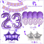 Pasiihol Happy 23 Birthday Decorations — Purple Banner & 40-Inch Balloon Numbers