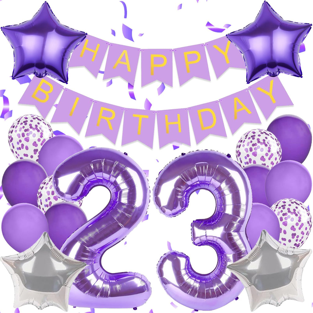 Pasiihol Happy 23 Birthday Decorations — Purple Banner & 40-Inch Balloon Numbers