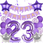 Pasiihol Happy 23 Birthday Decorations — Purple Banner & 40-Inch Balloon Numbers