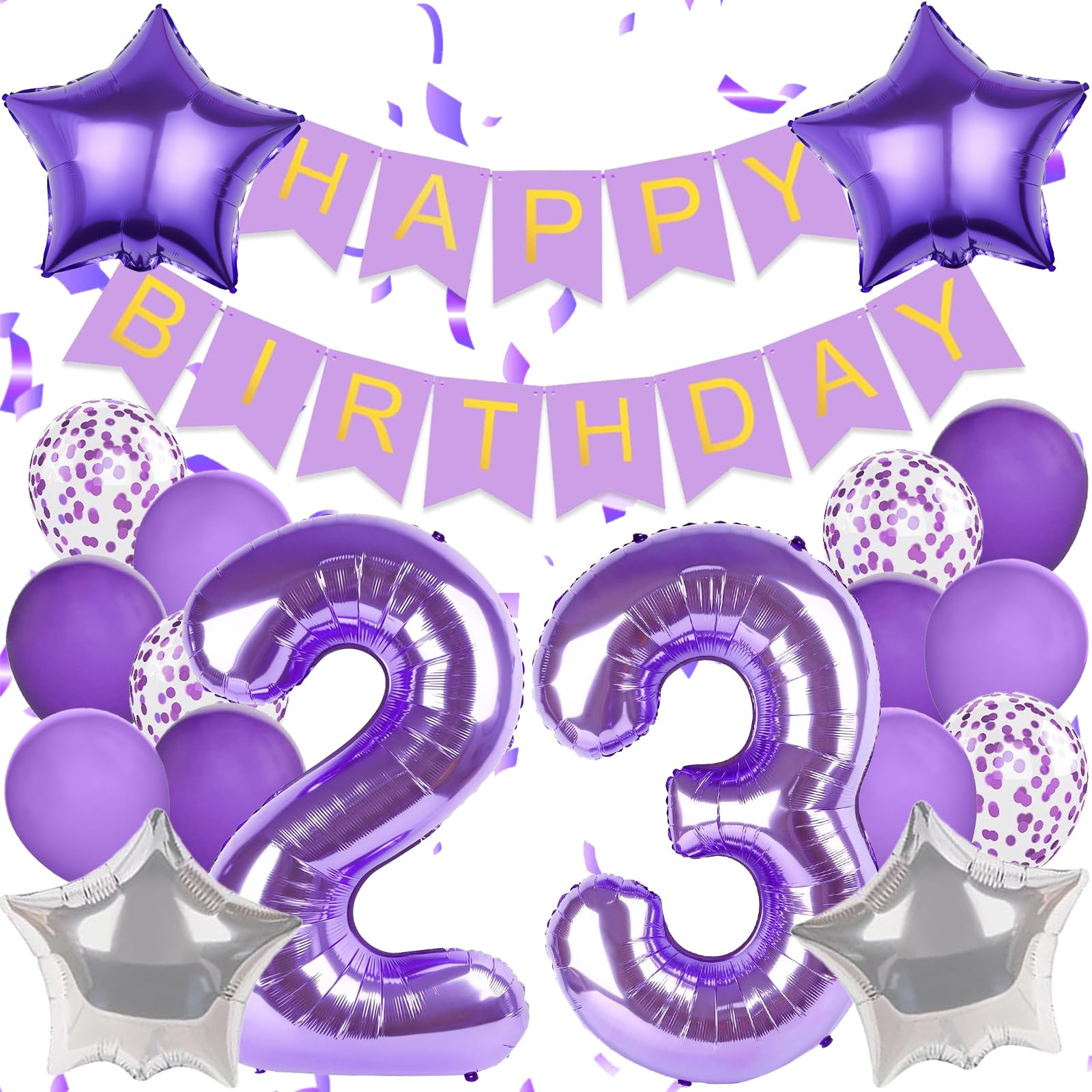 Pasiihol Happy 23 Birthday Decorations — Purple Banner & 40-Inch Balloon Numbers