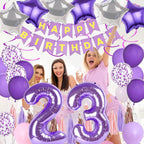 Pasiihol Happy 23 Birthday Decorations — Purple Banner & 40-Inch Balloon Numbers