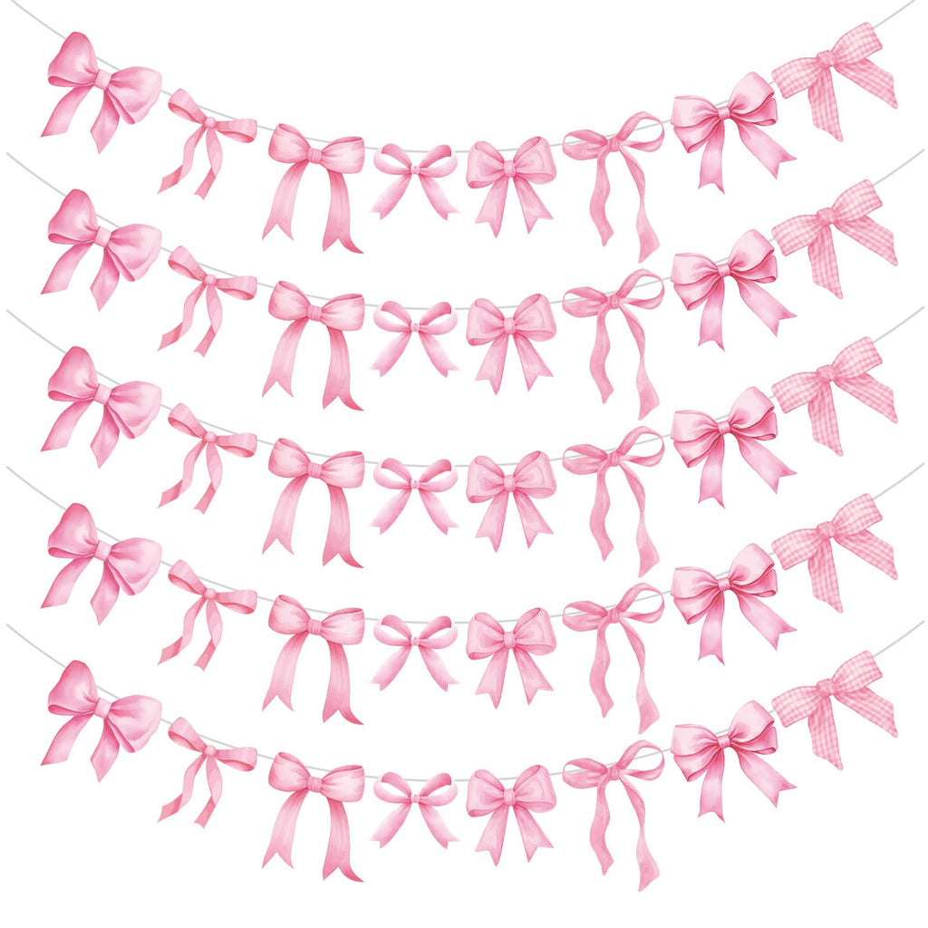 Pasimy 5Pcs Pink Bow Garland Banner – Coquette Party Decorations for Baby Shower & Wedding