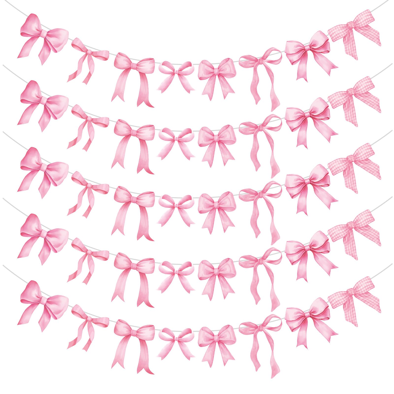 Pasimy 5Pcs Pink Bow Garland Banner – Coquette Party Decorations for Baby Shower & Wedding