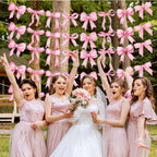 Pasimy 5Pcs Pink Bow Garland Banner – Coquette Party Decorations for Baby Shower & Wedding