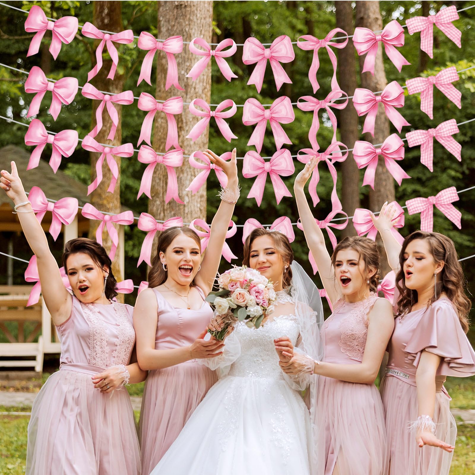 Pasimy 5Pcs Pink Bow Garland Banner – Coquette Party Decorations for Baby Shower & Wedding