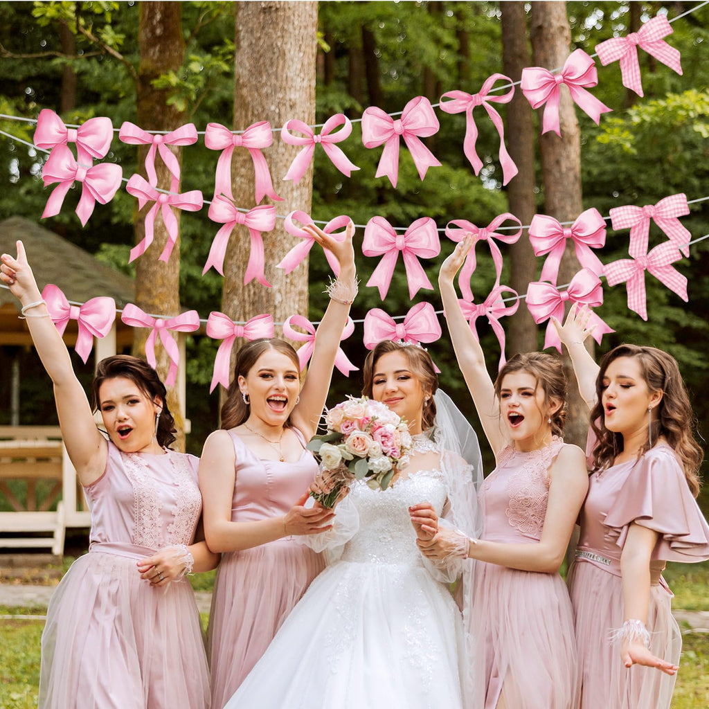 Pasimy 5Pcs Pink Bow Garland Banner – Coquette Party Decorations for Baby Shower & Wedding
