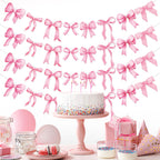 Pasimy 5Pcs Pink Bow Garland Banner – Coquette Party Decorations for Baby Shower & Wedding