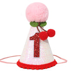 PATRDIO Cherry 1st Birthday Hat – Pink Glitter Crown for Girls | Fruit Theme Party Decor