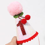 PATRDIO Cherry 1st Birthday Hat – Pink Glitter Crown for Girls | Fruit Theme Party Decor