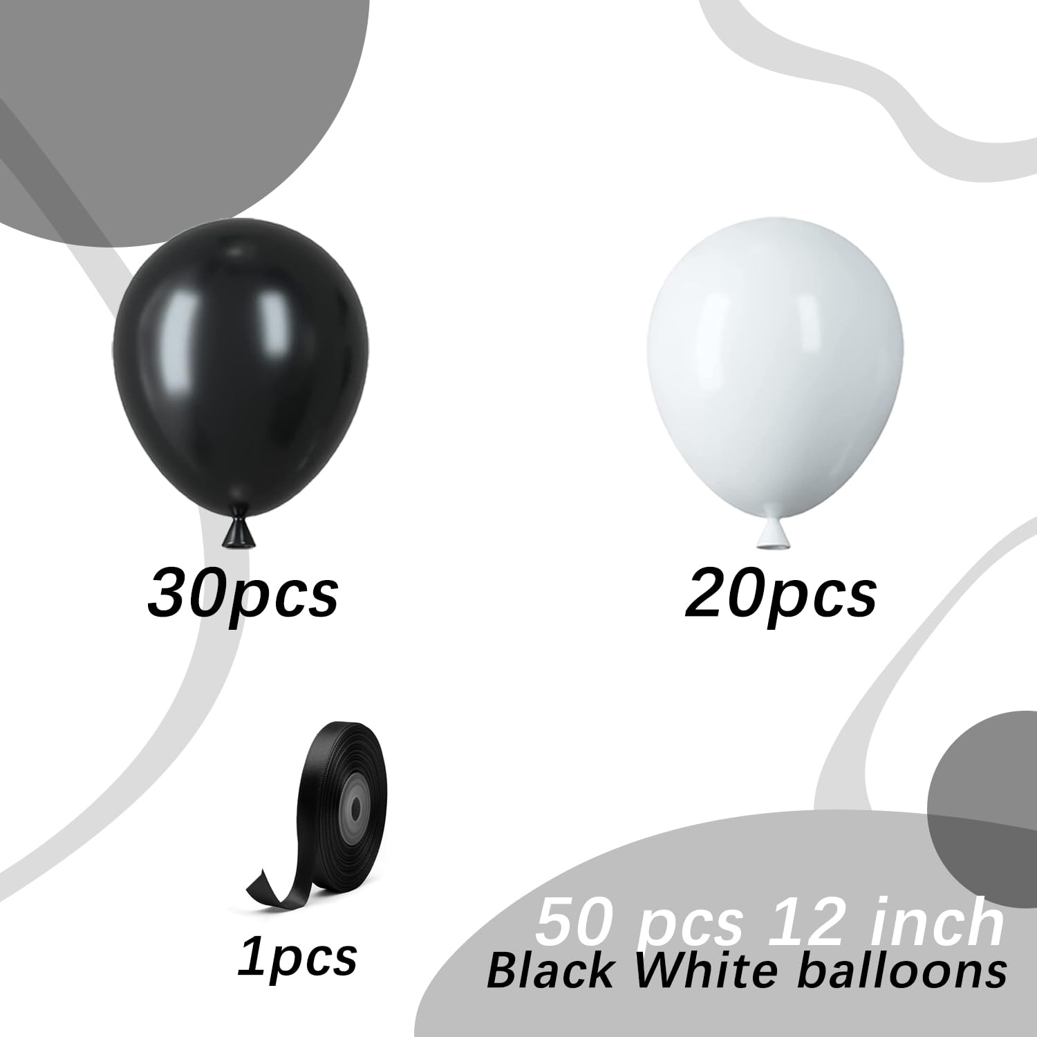 PATYDECRO Black & White Latex Balloons – 50pc 12-Inch Party Decor