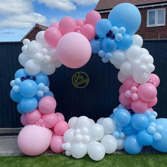 PATYDECRO Pink & Blue Latex Balloons – 50 Pack, 12in, 33ft Ribbon