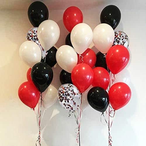 PATYDECRO Red & Black Latex Balloons – 50 Pack Confetti 12 Inch Party Balloons with Ribbon