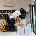 PATYDECRO Black White Gold Confetti Balloons Set – 50pcs, 12in Latex Balloons with Ribbon