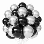 PATYDECRO Black & Silver Latex Balloons – 50pcs, 12-Inch with Ribbon