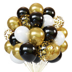 PATYDECRO Black White Gold Confetti Balloons Set – 50pcs, 12in Latex Balloons with Ribbon