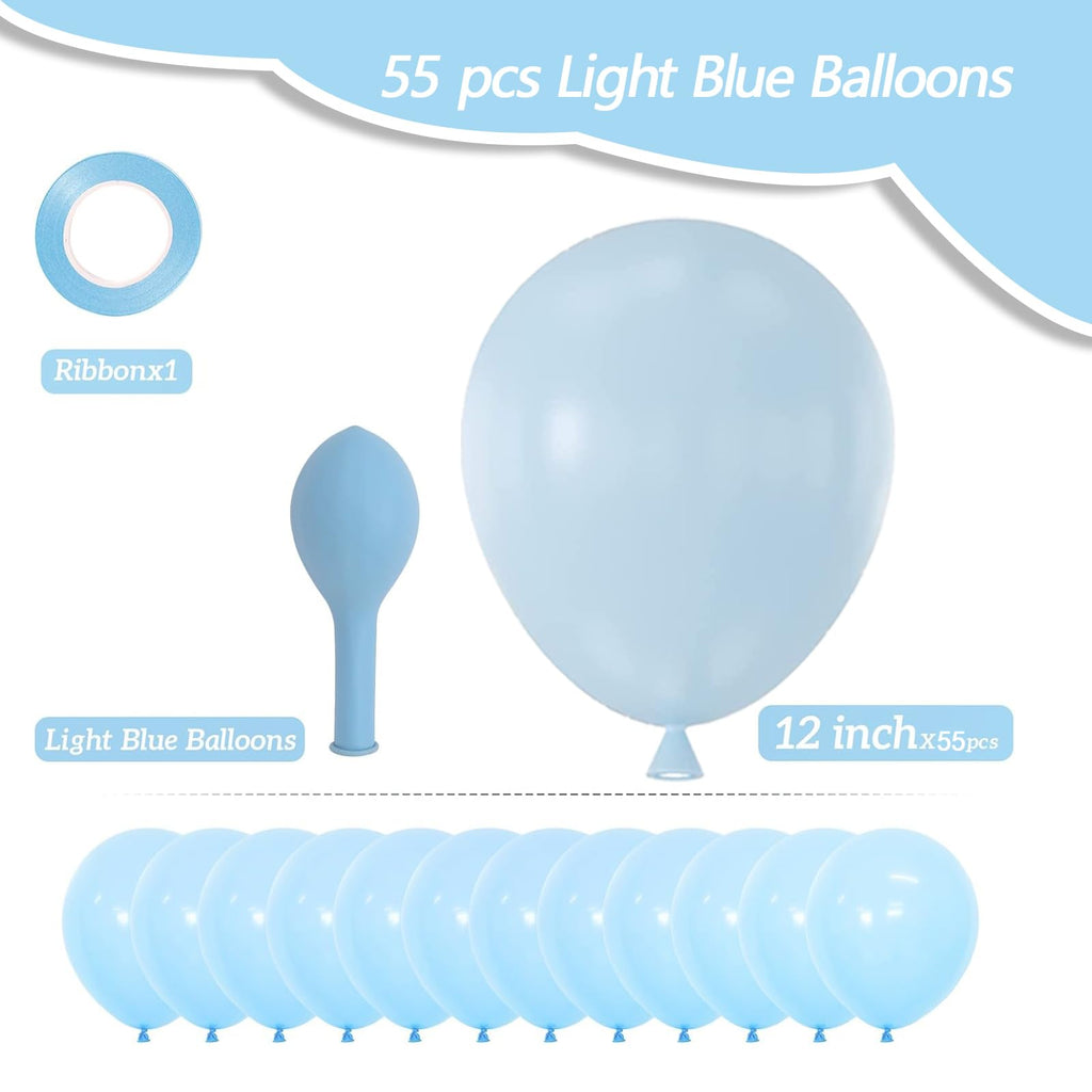 PATYDECRO Light Blue Latex Balloons – 55pcs, 12-inch with Ribbon for Birthday & Party Decor