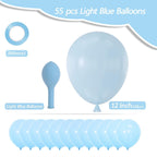 PATYDECRO Light Blue Latex Balloons – 55pcs, 12-inch with Ribbon for Birthday & Party Decor