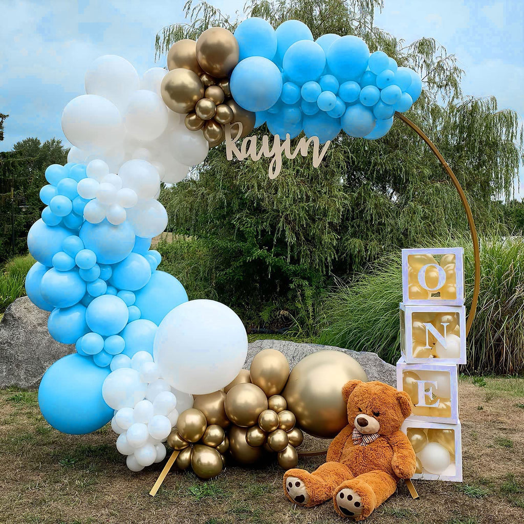 PATYDECRO Blue Gold White Latex Balloons – 50 Pack, 12in