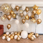 PATYDECRO White & Gold Confetti Balloons – 50 Pack, 12-inch, Party Decor for Weddings & More