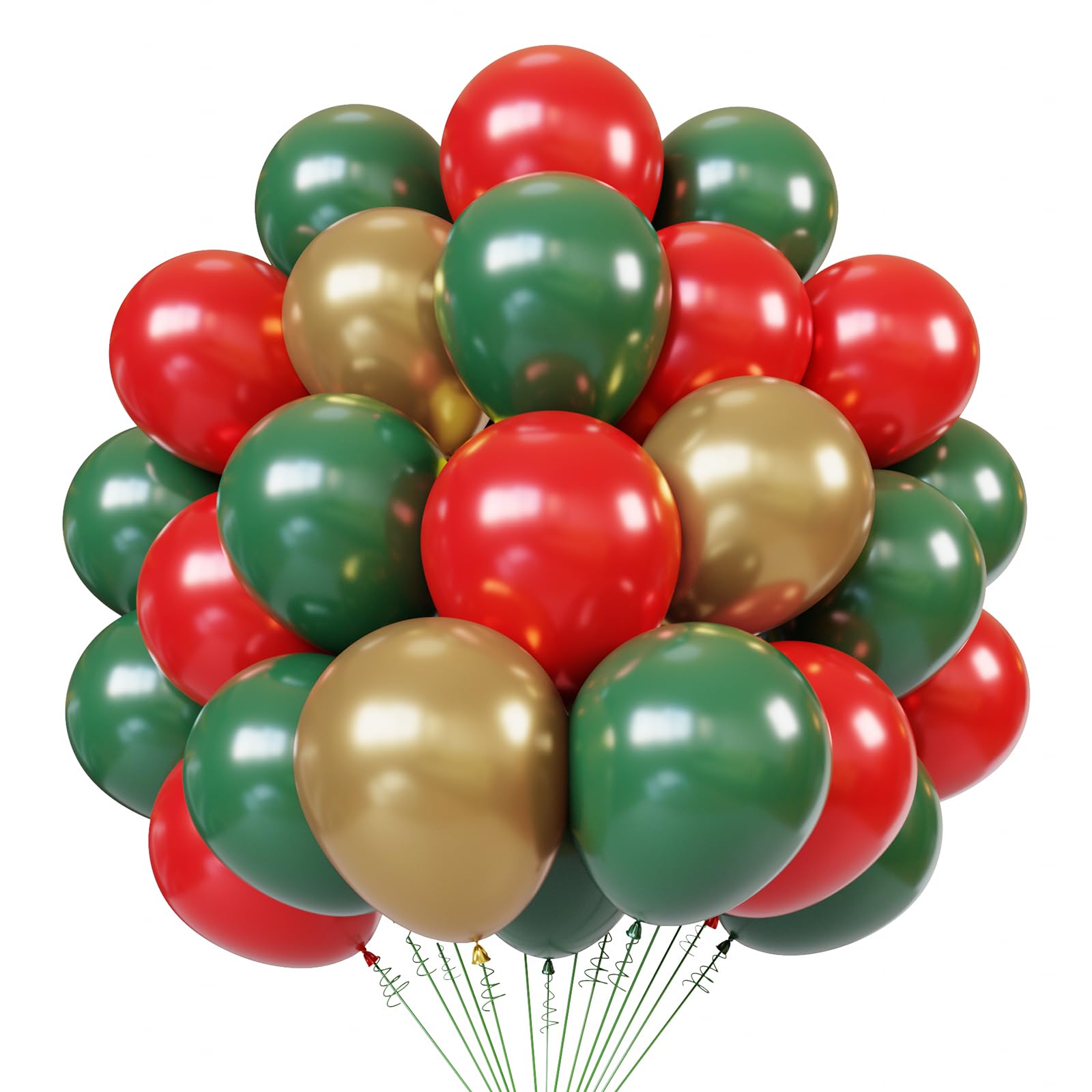 PATYDECRO Christmas Balloons Set - 50pcs 12in Red Green Gold with Ribbon