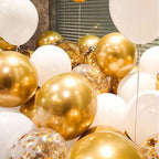 PATYDECRO White & Gold Confetti Balloons – 50 Pack, 12-inch, Party Decor for Weddings & More