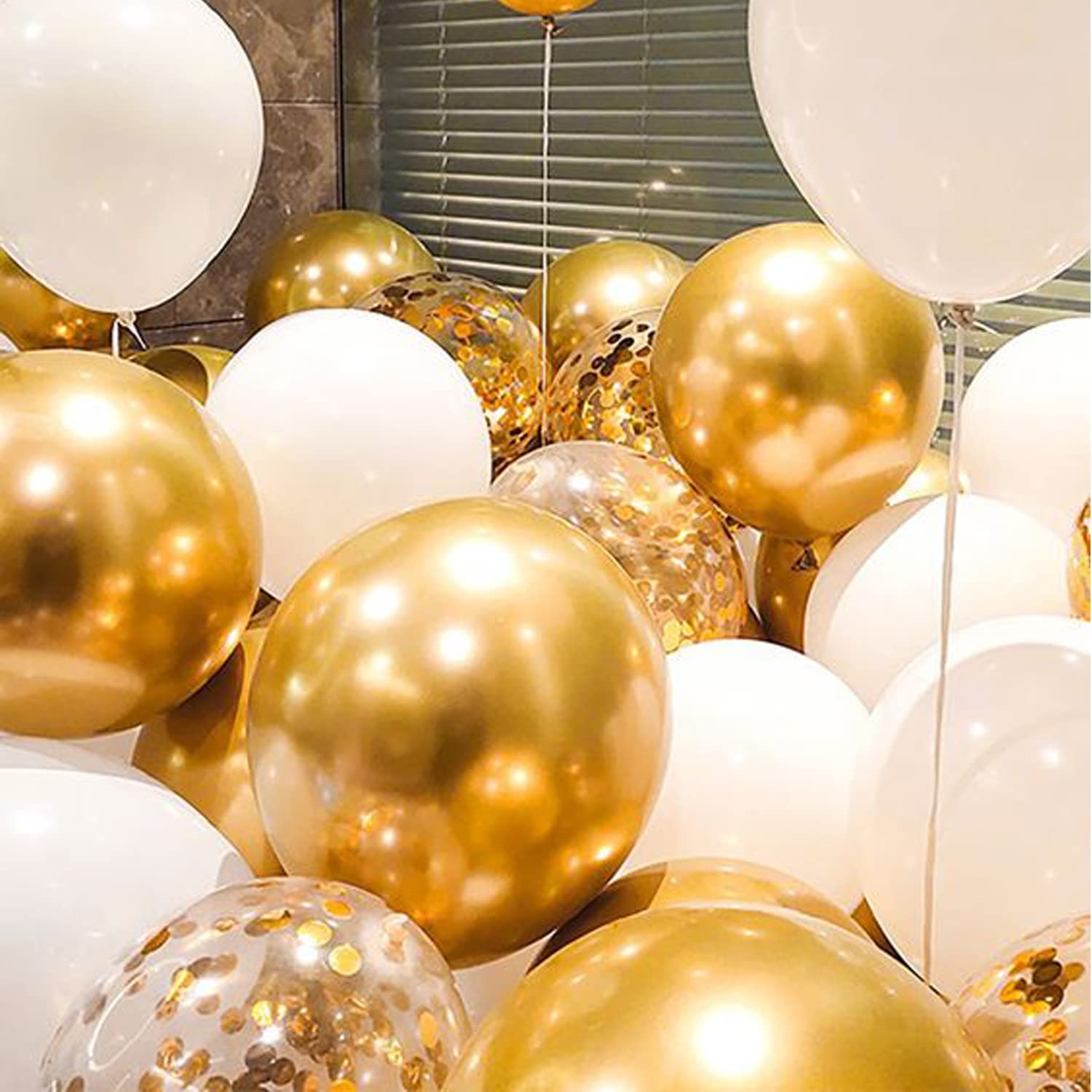 PATYDECRO White & Gold Confetti Balloons – 50 Pack, 12-inch, Party Decor for Weddings & More