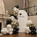 PATYDECRO Black White Gold Confetti Balloons Set – 50pcs, 12in Latex Balloons with Ribbon