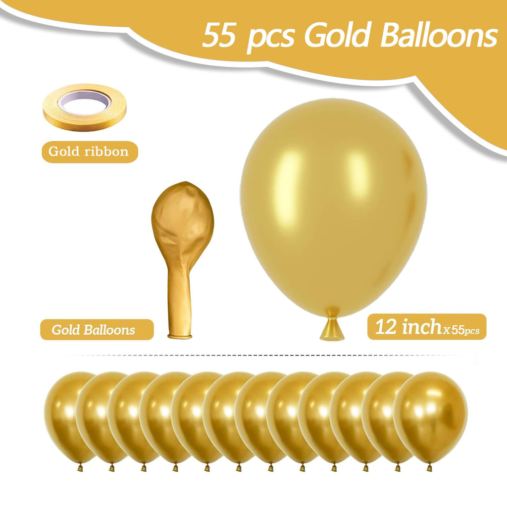 PATYDECRO Gold Latex Balloons – 55pcs, 12in, Ribbon Included | Birthday, Graduation, Baby Shower