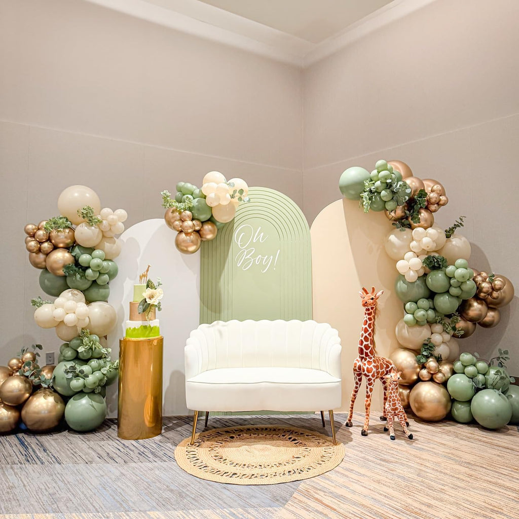 PATYDECRO Sage Green Gold Balloons – 50pcs 12\" Latex Confetti Balloon Set with Ribbon for Baby Shower, Wedding & Birthday Decor