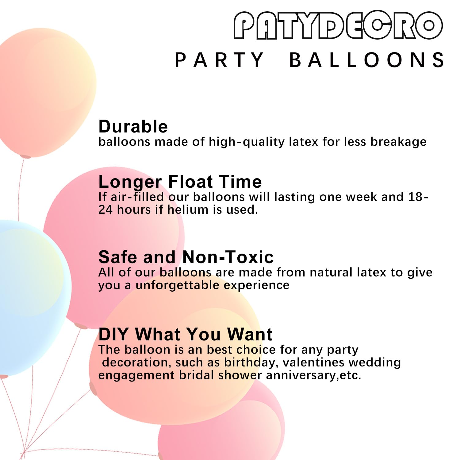 PATYDECRO Black White Gold Confetti Balloons Set – 50pcs, 12in Latex Balloons with Ribbon