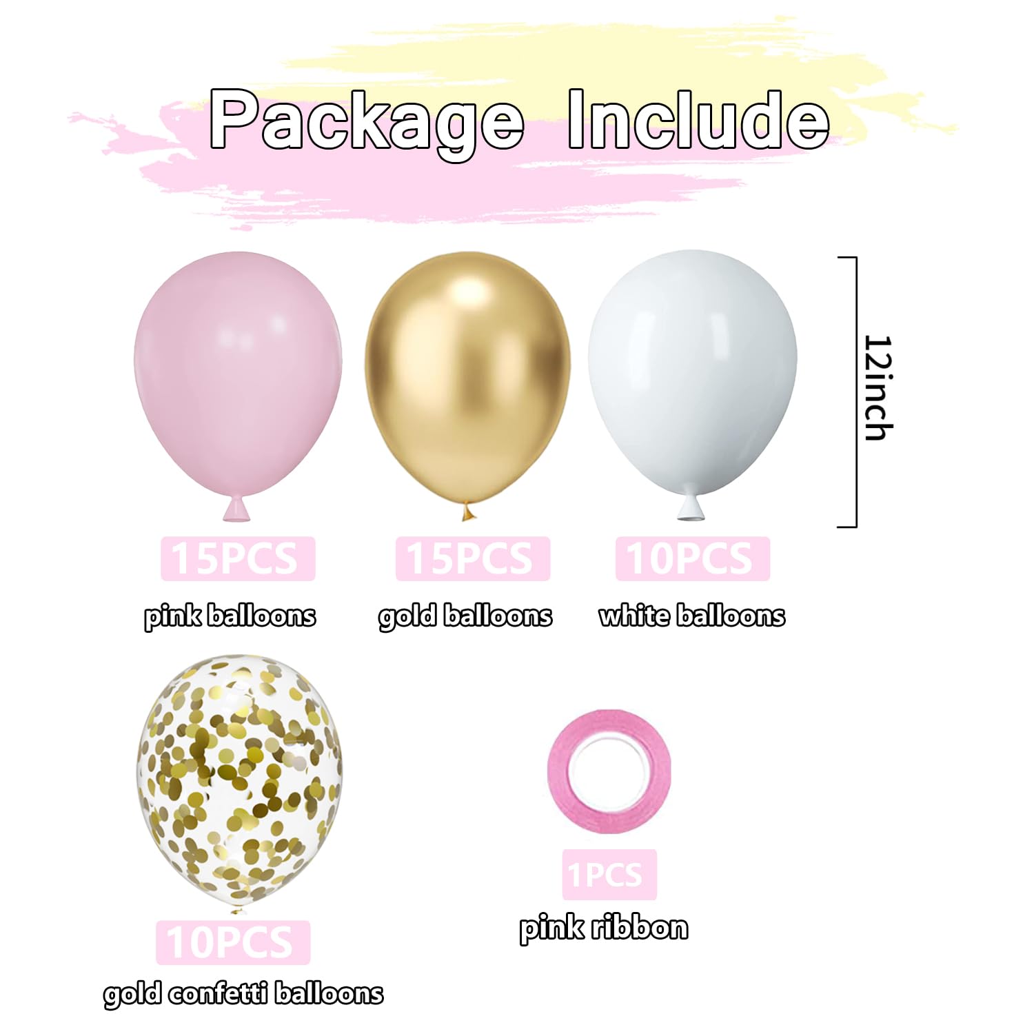 PATYDECRO Pink & Gold Confetti Balloons – 50pcs, 12in | Birthday, Baby Shower, Wedding Decor