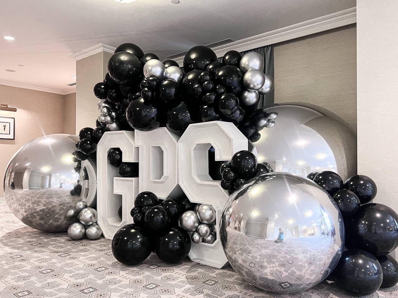 PATYDECRO Black & Silver Latex Balloons – 50pcs, 12-Inch with Ribbon