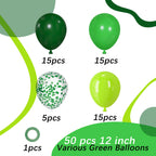 PATYDECRO Green Latex Balloons Set – 50pc 12in with Ribbon (Dark Green/Emerald/Lime) for Parties