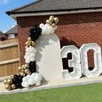 PATYDECRO Black White Gold Confetti Balloons Set – 50pcs, 12in Latex Balloons with Ribbon