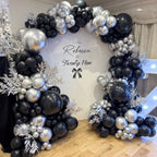 PATYDECRO Black & Silver Latex Balloons – 50pcs, 12-Inch with Ribbon