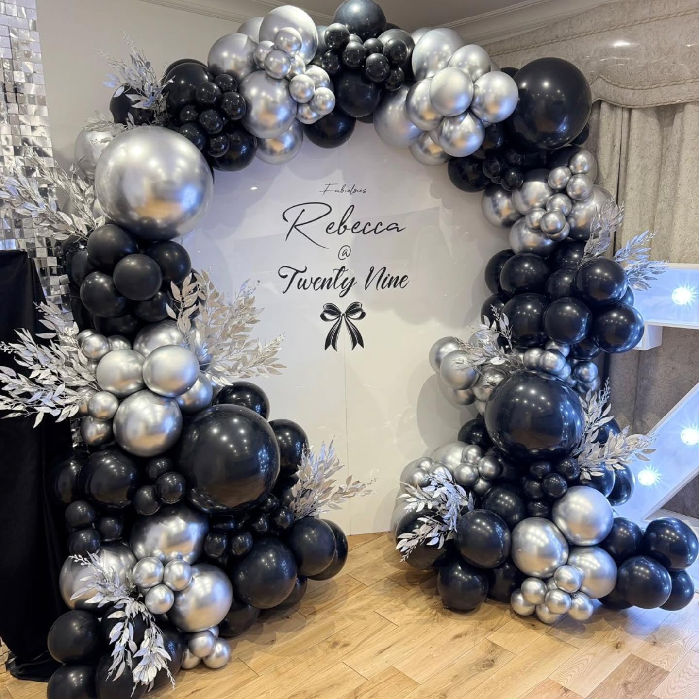 PATYDECRO Black & Silver Latex Balloons – 50pcs, 12-Inch with Ribbon